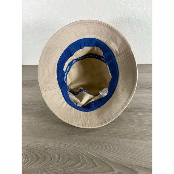 Dutch Bros Khaki Tan Bucket Hat w/ Pink Blue Side Pocket- EUC - Picture 4 of 5